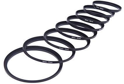 8-teiliges Step-Up-Ring-Adapter-Set für Objektiv ermöglicht größere Größe, um kleinere Gewinde zusammenzuschrauben, einfache Lagerung, eloxiertes schwarzes Aluminium, kann als Haube verwendet werden