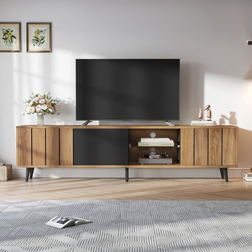 Merax TV Stand for 75 Inch TV, 175cm Slim TV Unit,TV Cabinet Storage Sideboard, Wood & Black TV Console Entertainment Centre for Living Room