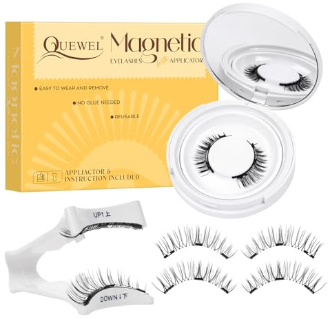 Wiederverwendbares Magnetische Wimpern mit Applikator, natürlicher Look, Magnet Wimpern Set kein Kleber nötig Wimpern magnetisch QUEWEL einfach zu tragen und zu entfernen mit Anleitung (Set-K 08)
