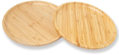 Rebanky 2 Pezzi Vassoio Bamboo Rotondo Vassoio da Portata Legno Rotondo 25 cm Vassoio per Servire Bambù per Tavolino da Salotto, Alimenti, Frutta, Pane, 25 x 25 x 2 cm