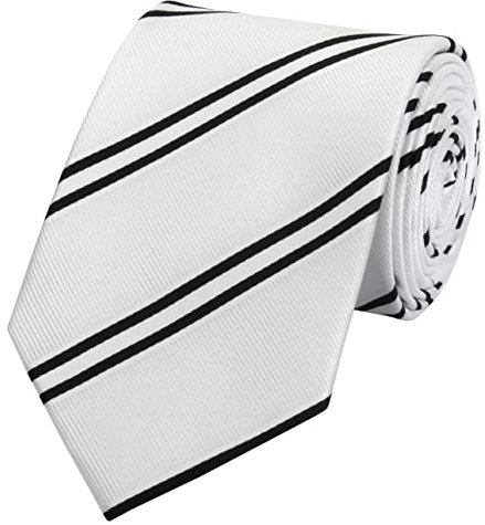 Fabio Farini - Herren gestreifte Krawatte in 8cm Breite, Schlips klassisch Robuste Pflegeleichte Mikrofaser für alle Anlässe wie Hochzeit, Beerdigung, Konfirmation oder Business Weiß Schwarz