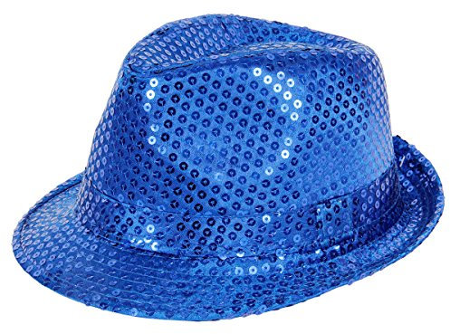 Alsino Glitzer Pailletten Hut Fasching JGA Partyhut (Th-59), Farbe: blau, Kopfumfang: 58 cm Trilby Bogart