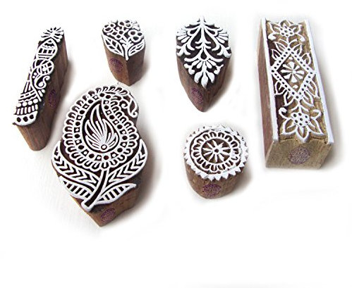 Indisch Paisley und Blatt Motif Holz Blöcke für Drucken (Set von 6)