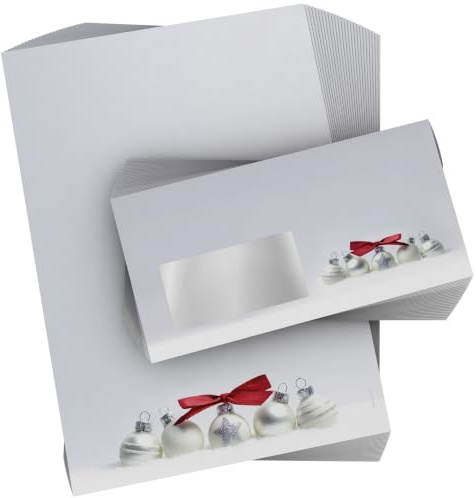 Weihnachtsbriefpapier-Set 50 Blatt A4 + 50 Kuverts mit Fenster | Pure Silver | 90g/m² | DIN LANG-Kuverts | Laser/Ink/Copy/Hand | Made in Germany | inkl. Textvorlagen-Download