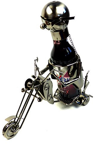 Moderne bière Bouteille Porte Bouteille Stand métal Moto en Argent Hauteur 22 cm Longueur 26 cm