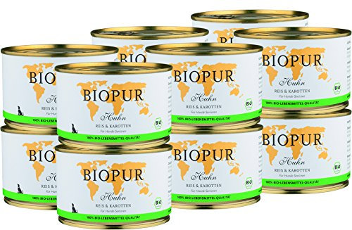 Bio Hundefutter Huhn, Reis & Karotten für Hunde-Senioren 12x400g