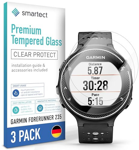 smartect Verre Trempé [3 Pièces, Clear] pour Garmin Forerunner 235, Protecteur d'écran en Verre HD Anti Rayures, Sans Bulles, Dureté 9H, 0.3mm Ultra Transparent, Ultra Résistant