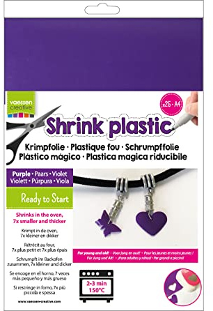 Vaessen Creative Schrumpffolie A4, Lila, 25 Stück, Shrink Plastic, Schrumpfende Plastikfolie zum Basteln von Schmuck, Schlüsselanhängern, Knöpfen und Weiteren Bastelideen