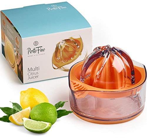 PortoFino Citrus Juicer, Lemon Squeezer, Orange Juicer, Manual Hand Juicer with Built-in Measuring Cup and Strainer, Space Saving Design, Pulp Control, Dishwasher Safe, 8oz