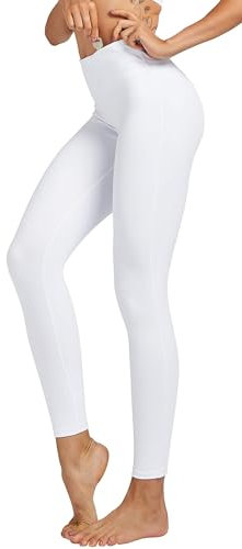 COOLOMG Damen Yoga Hose Lang Kompression Leggings Sport Trainingshose Weiß XL