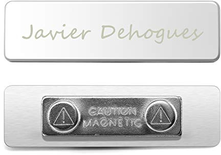 Mogokoyo Personalized Gravur- Namensschilder mit Doppelmagnet Custom Name Badges/Name Plate/ID Name Tag aus Edelstahl für Kleidung (silber)