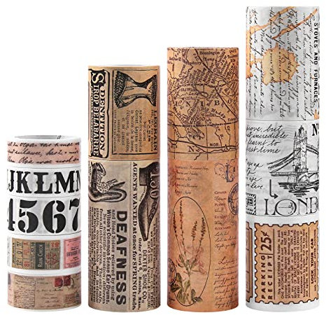 Lychii 12 Rollen Washi Tape Set, Vintage Breite Dekoratives Klebeband, Kollektion für Bastler, verschönert Journals, Planer, Karten und Scrapbooking