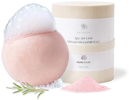 ERIGERON All-In-One Pink Clay Shampoo Bar for All Hair Types & All Skin Types - Cruelty-Free, Vegan, All Natural Ingredients Handmade with Plastic Free, Eco-Friendly & Zero Waste