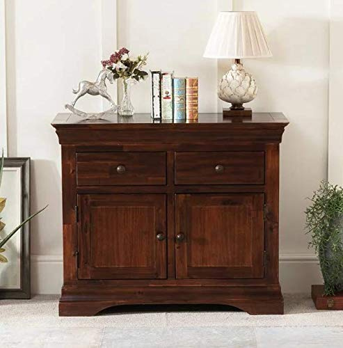 The Furniture Market French Hardwood Mahogany Stained 2 Door 2 Drawer Medium Sideboard - Solid Acacia Wood, Spacious Storage, Durable Satin Lacquer Finish - H 800mm x W 970mm x D 440mm