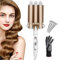Coriver Rizador de pelo de 3 barriles, 22 mm de cerámica de calentamiento rápido Turmalina Varita rizadora Herramientas para peinar el cabello Waver Iron con guantes y pinzas para el cabello