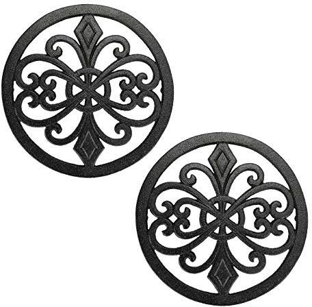 BSTKEY 2 Packs 8 Heavy Duty Cast Iron Trivet, Hot Pot Holder, Pan Pads Mat, Metal Trivet Stand for Kitchen or Dining Table, Round