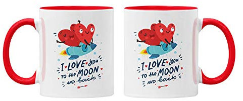 Romantic Coffee Mug – I Love You to The Moon and Back Red Heart Design, Perfect for Couples, Valentine's Day, Anniversaries, and Special Occasions