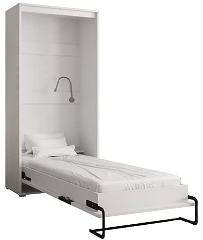 KRYSPOL Bett im Schrank Home, Vertikal, Schlafzimmer, Jugenzimmer, Modern Design (Weiß + Schwarz matt, 90 x 200 cm)