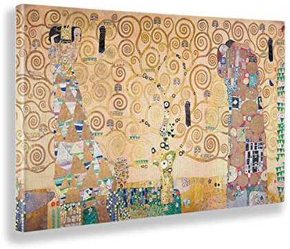 Giallobus - Impression sur toile - Gustav Klimt - L'arbre de la vie - Toile à cadre standard - 100x60 - Prêt à accrocher - Peintures pour la maison