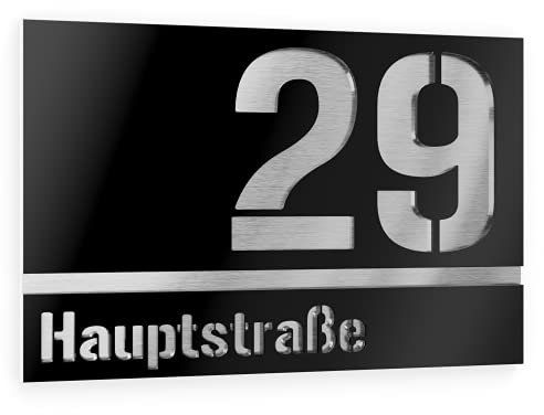 Números Casa Exterior Personalizables Placa de Acero Inoxidable Color Negro Resistente a la Intemperie Para Puertas y Portales 215 x 150 mm [Made in Germany]