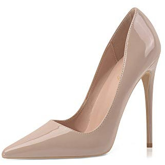 Zhabtuc Scarpe con Tacco a Spillo Donna, Sexy Scarpe Décolleté 12cm Tacchi Alti Classici a Punta Pelle Verniciata Beige Taglia 37 EU (7 US)