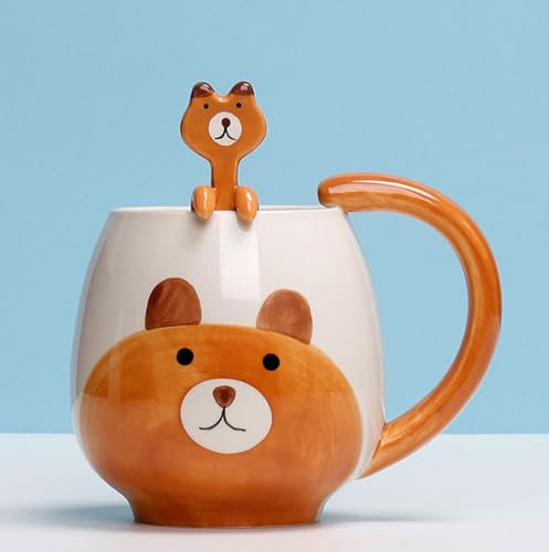 Xfeyaqlo Tazza Orso con Cucchiaio per Microonde, Colazione, Caffè, Latte - Regali per La Famiglia, Gli Amici (Orso)