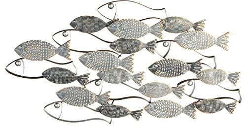 GILDE Casablanca Wandobjekt Fischschwarm - Metall grau/goldfarben weiß gewischt - ausschließlich Indoor geeignet - 48 x 90 cm