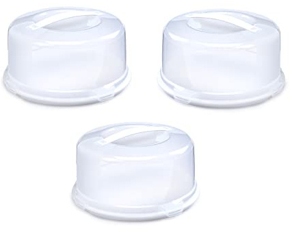 PHG Plastic Reusable Storage Cake Box- Food Storage Container-Cake Storage Box- Plastic Takeaway Containers with Lid- Storage Container Lockable Lid Cover Box Multipack Offer (Three Pack Round)