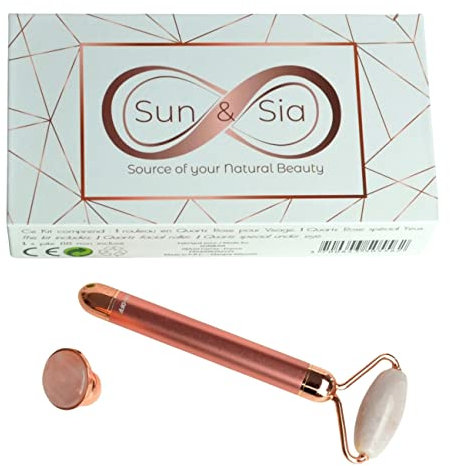 Massaggiatore Viso Roller Pietra Quarzo Rosa Elettrico – Rullo in Quarzo Rosa 100% Naturale – Sistema di Vibrazione Integrato per una maggiore Efficienza – Antietà – Stimola la circolazione sanguigna