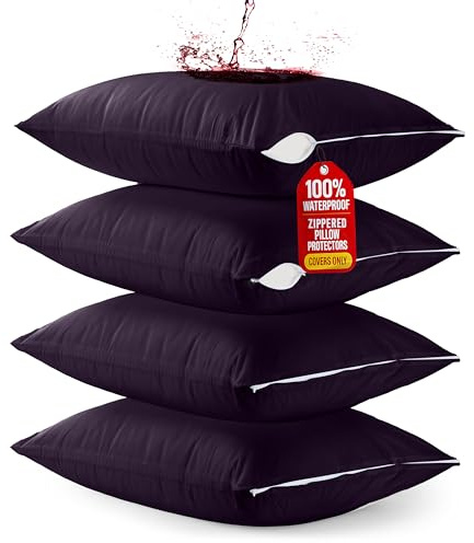 Utopia Bedding 4 Pack Waterproof Pillow Protectors with Zipper Standard Size (Purple), Bed Bug and Dust Mite Proof Pillow case Covers, Moisture Wicking Pillow Encasements 20 x 26 Inches