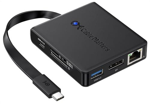 Cable Matters 8-in-1 USB C Hub DisplayPort 1.4, USB C Dock 8K@60Hz / 4K@240Hz DisplayPort, Gigabit Ethernet, USB 3.2 Port, SD Card Reader, with Two Mode Switch, Compatible with Thunderbolt 4