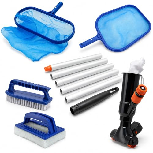 Kit de Limpieza DPOOL para Piscinas pequeñas Aspirador recogehojas pertiga Compatible por tramos y cepillos