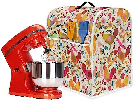 Poceacles Women Chicken Hens Floral Print Stand Mixer Cover Compatible with 4.5-5 Quarts for Kitchen Aid Dust-Proof Cover Aid Mixer Accessories, S
