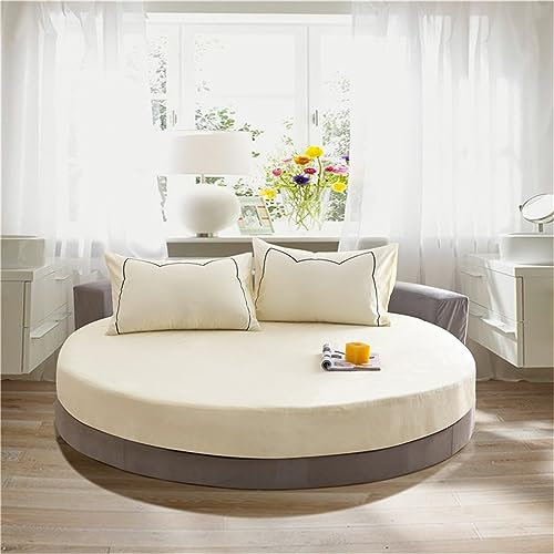 FANSU Runde Spannbettlaken, Weiche Baumwolle Spannbetttuch Atmungsaktiv Boxspringbett Einfarbig Matratzenschoner für Hotel Wasserbett Matratze (220x220+25cm,Beige)