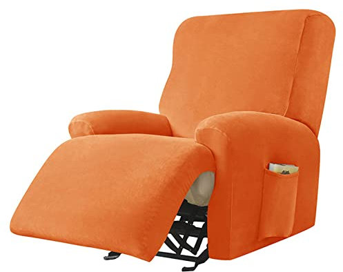 GUYIRT Strecken Sesselbezug, Samt 4-teilig Ruhesessel Bezug Weiche Passform Ruhesessel Bezug Mit Elastischem Boden Sesselschoner -orange-one Size