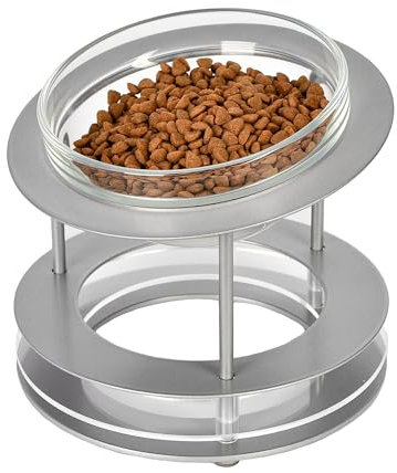PETCOMO Cat Food Glass Bowl, Elevated Raised Cat Dish with Steel Stand, Tilted Pet Food Water Feeder Whisker-Friendly Bowls Indoors Feeding Station for Cats Small Dogs Kitten-MK2066A