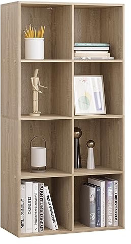 WOLTU Bücherregal 8 Fächer, Standregal helle Eiche, freistehendes Würfelregal, Büroregal Aktenregal Aufbewahrungsregal Raumteiler, 60x121x29,5 cm (BxHxT), SK002hei4