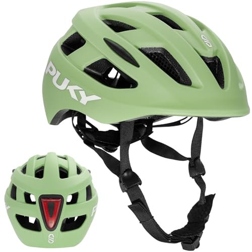 PUKY Helmet M Grün | Optimal für Kopfumfang 54-58 cm | Leicht & Belüftet | Robuster Polycarbonat & EPS-Schaum Schutz | Licht-Modul & 360° Sichtbarkeit | Stylisches Design & Farboptionen