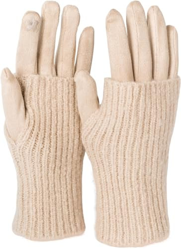 styleBREAKER Kuschelige Damen Touchscreen Handschuhe mit abnehmbaren Strickstulpen, warme Winterhandschuhe für eisige Tage 09010022, Farbe:Beige