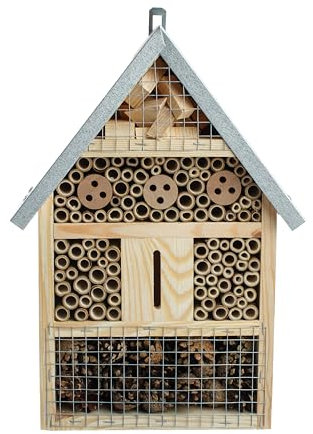 BOGATECO Groß Insektenhotel Bienenhotel aus Naturholz & Metall, zum Aufhängen für Bienen, Marienkäfer, Mauerbienen, Florfliegen & Schmetterlinge (L - 40cm x 23cm x 8cm)