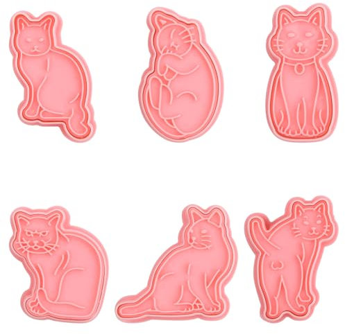 Juego de Cortadores de Galletas de Gato de 6 Piezas, Moldes de Galletas de Dibujos Animados, Molde de Galletas Divertidas, Herramientas para Hornear DIY para Decoración de Pasteles para Niños