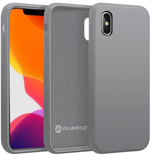 AUKASE Silikon Case für iPhone XS/iPhone X Hülle, Premium Silikon Handyhülle, weichem Mikrofaser-Innenfutter Stoßfestes,Flip Case Kompatibel mit (Grau, iPhone X/XS)