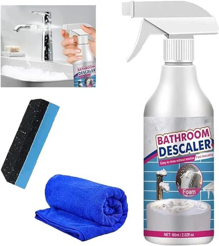 Limpiador descalcificador de baño, limpiador de manchas difíciles, limpiador de burbujas multiusos, limpiador de vidrio de ducha, spray de espuma para eliminar la cal, spray descalcificador de baño (1