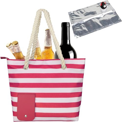 Wein Einkaufstasche | Strandtasche Aus Segeltuch | Picknicktasche Mit Auslaufsicherem Und Isoliertem Fach | Isolierte Tragetasche Für Strand Reisen Picknick Camping Geschenk Für Weinliebhaber
