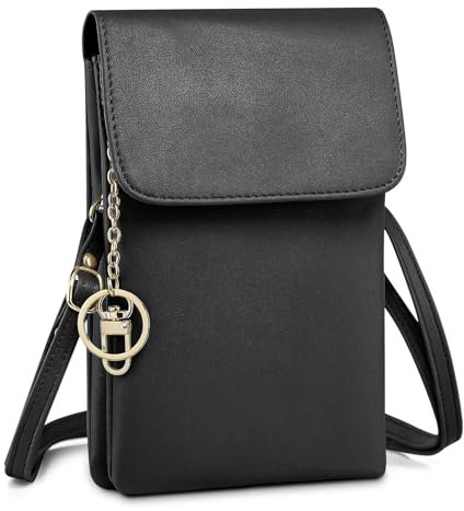 BAIGIO Damen Umhängetasche Kleine Handytasche Handy Umhängetasche Geldbörse zum Umhängen PU Leder Tasche Damen Schwarz Handytasche Verstellbarer Riemen und Schlüsselanhänger