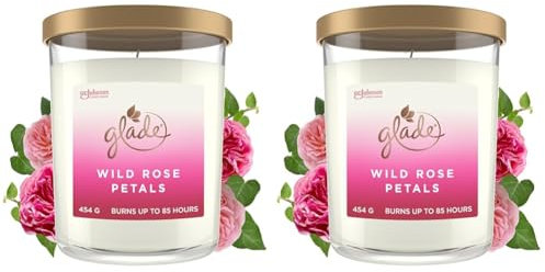 Glade Extra Large Scented Candle, Home Décor Jar Candle Infused with Essential Oils, 85 Hour Burn Time, Wild Rose Petals, 454g (Pack of 2)