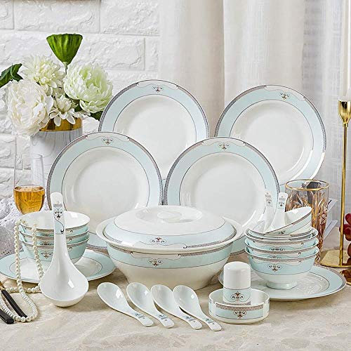 YhOuuA 60-teiliges Geschirrset aus elfenbeinweißem Porzellan, Frühstücksset, Leiste, weißes Geschirr, Porzellanschüssel, Keramikschalen, Küchenteller-Set, 28 (28)