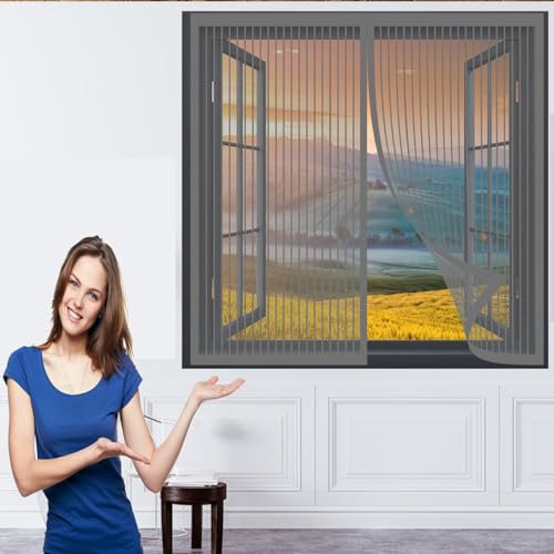 Fliegengitter Tür Magnetisch 88 x 136 cm Insektenschutzgitter Kein Bohren Kinderleichte Montage Magnet Fliegengitter für Alle Universalfenster, Grau