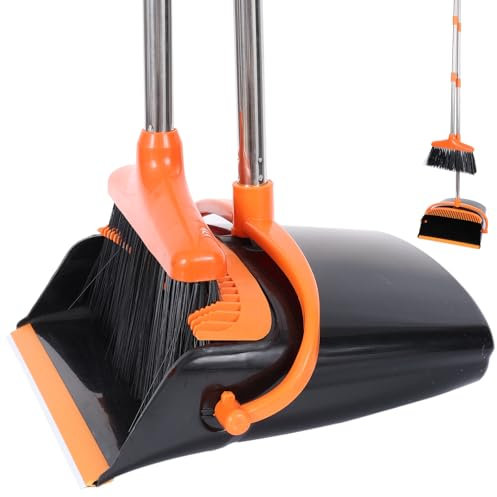 Besen und Kehrschaufel Set mit 137cm Langem Ausziehbarem Griff für Haus, Büro, Küche (Orange)