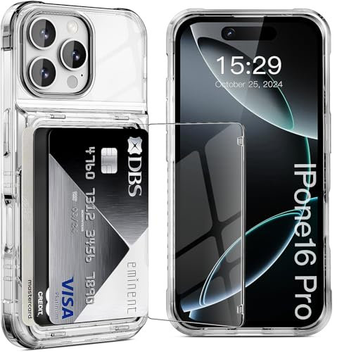 ACANDYA for iPhone 16 Pro Case Wallet Clear Credit Card Holder Slot Flip Cover Shockproof Protective Case Hard Shell Transparent Armor Anti-Scratch Anti-Yellow Case for iPhone 16 Pro 6.3 inch
